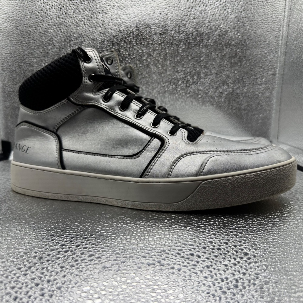 Size 12 Armani Exchange High Top Sneakers Mens Silver Excellent Metallic XUZ037